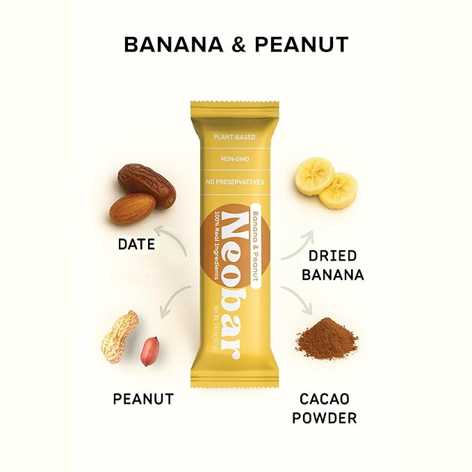 NEOBAR Banana Peanut Fruit and Nut Bars - Plant-Based Vegan Snack Bars Gluten Free Dairy Free Snacks No Added Sugar No Preservatives Non-GMO | 12 Count
