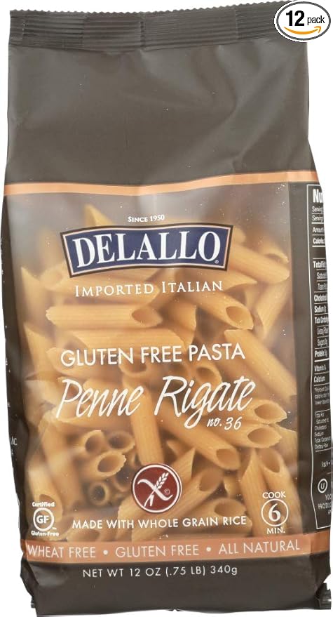 DeLallo Gluten Free Brown Rice Penne Regate 12-Ounce (Pack of 12) by DeLallo