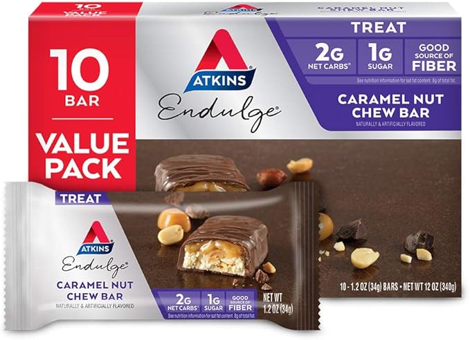 Atkins Pecan Caramel Clusters 60 Count and Caramel Nut Chew Bars 10 Count Bundle