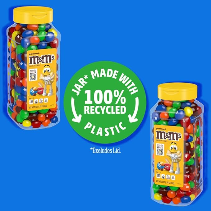 M&ampM’S Peanut Candy Jars Assorted Chocolate Candies Party Size Bulk Movie Night Treats Bulk Chocolate Candy Buffet Chocolates Resealable and Recyclable 23 Oz Each Pack of 2