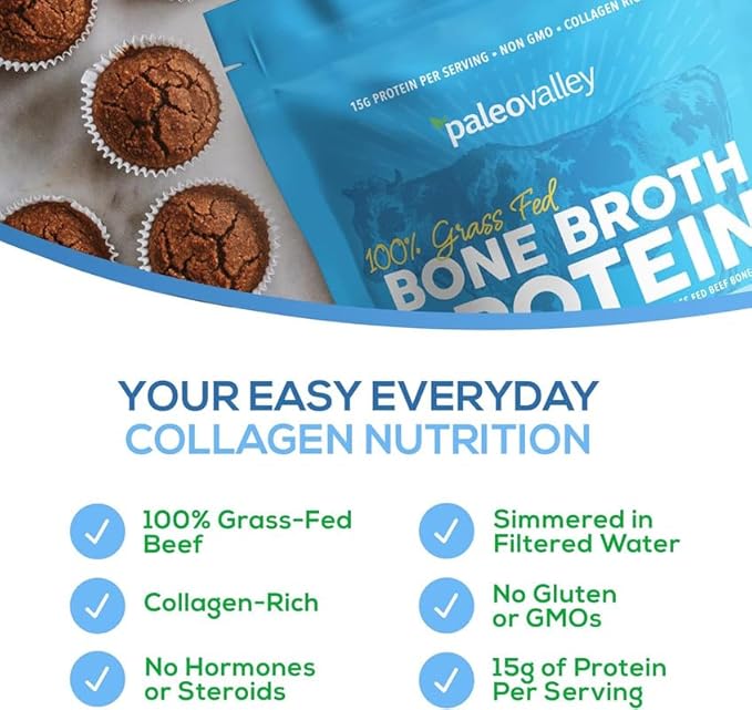 Paleovalley 100% Grass Fed Beef Bone Broth Protein Powder &amp Beef Sticks Bundle - Collagen Peptides for Hair Skin Gut Joint Support High Protein Keto-Friendly Gluten-Free