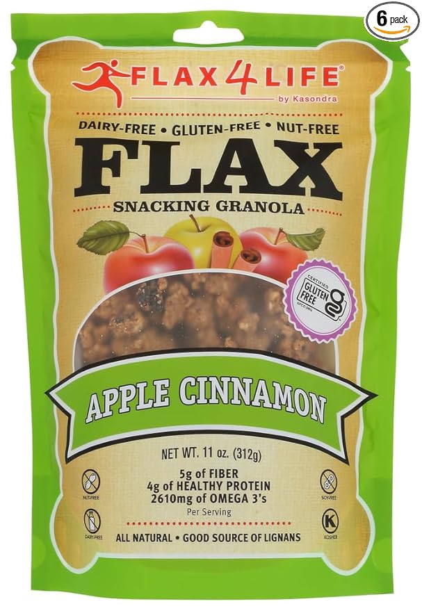 Flax 4 Life Gluten Free Snacking Granola Apple Cinnamon 11oz ( Pack of 6)