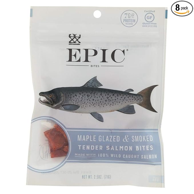 EPIC Salmon Jerky Bites Maple Glazed (Gluten Free) 2.5oz (Pack of 8)