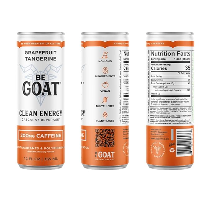 BeGOAT Clean Energy | OG Variety Pack | 6 Ingredients Plant-Based Non-GMO Vegan | 200mg Natural Caffeine | 12 fl oz Cans (Pack of 12)