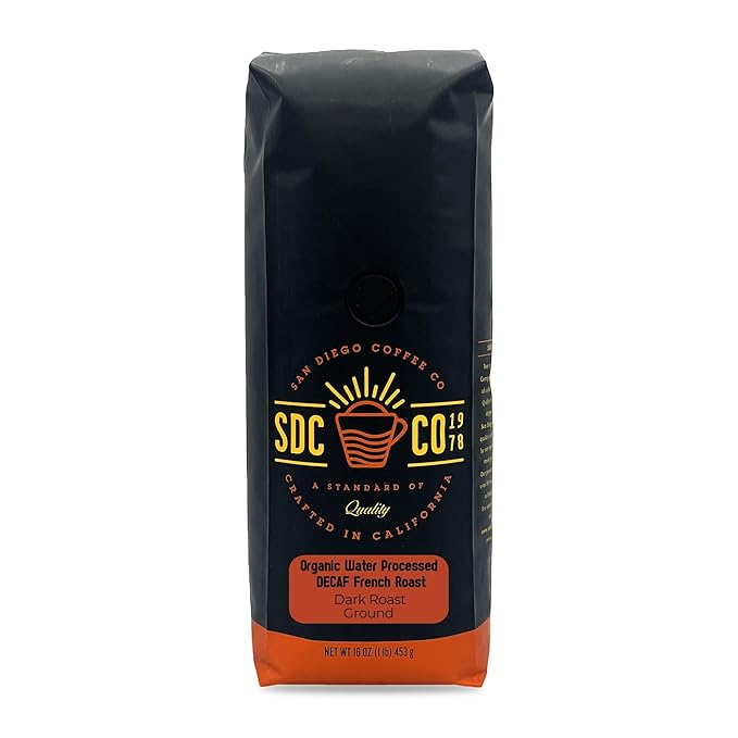 San Diego Coffee Organic French Roast DECAF Dark Roast Ground Coffee 16-Ounce Bags Café descafeinado molido tostado