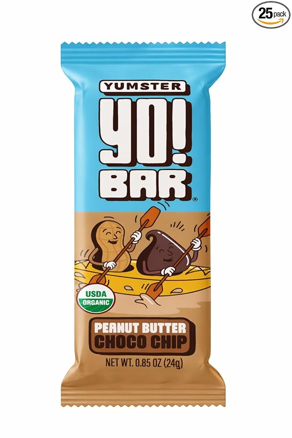 Yo! Bar by Bearded Brothers Vegan Organic Kids Bar (25 Bars) - Gluten Free Paleo and Whole 30 | Soy Free Non-GMO Low Glycemic No Sugar Added Fiber + Whole Foods (Peanut Butter Choco Chip)