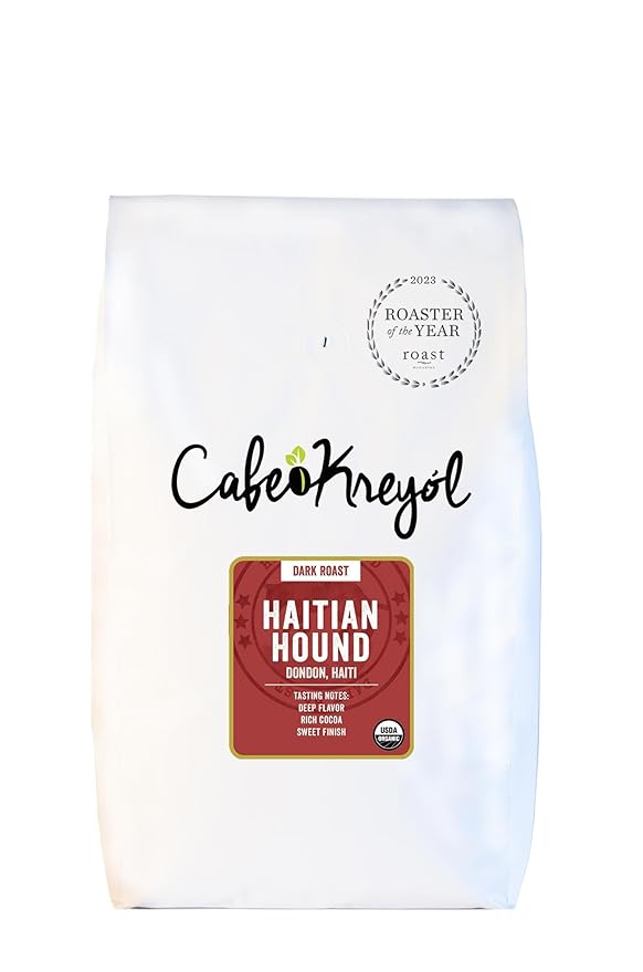 Cafe Kreyol Organic Haitian Hound | 5 lb - Haitian Blue Dark Roast Coffee - Whole Bean Coffee is Smooth Low Acid and Bold Deep Notes of Chocolate with a Sweet Finish