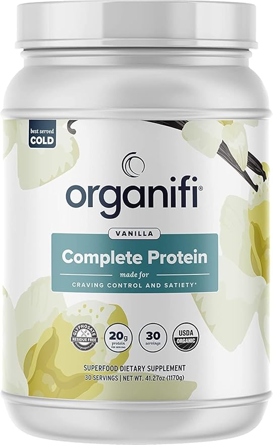 Complete Protein Vanilla Flavor - Organic Vegan Plant Based Protein Powder with Enzymes - 30 Day Supply - No Soy Dairy or Gluten (Vanilla Pack of 1)
