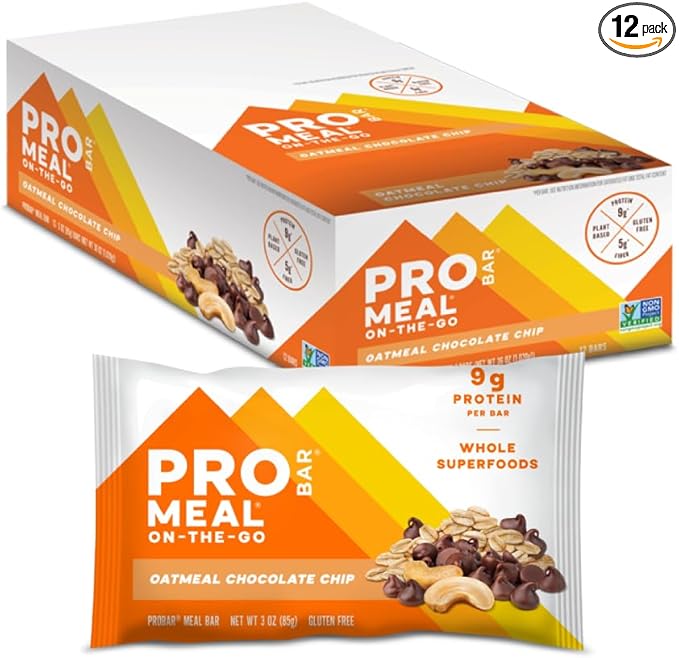 PROBAR MEAL Bar – Plant Based Meal Replacement Bar with Whole Food Ingredients Oats Nuts &amp Seeds Vegan Gluten Free Non-GMO Nutrition Bar for Breakfast Travel &amp On-the-Go Energy (Oatmeal