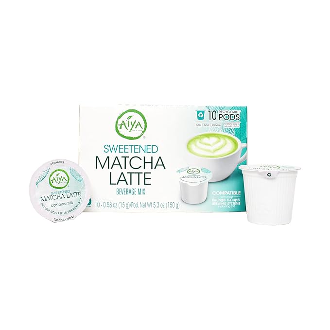 Aiya Creamy Matcha Latte Pods - Authentic Matcha with Rich Notes of Vanilla Convenient Single-Serve Pods (10 Count Sweetened)