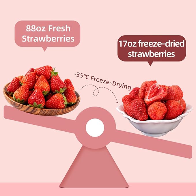 8.82 Oz Freeze Dried Strawberries Crispy Freeze-Dried Whole Strawberries Intense Sweet &amp Tart Flavor Natural Crispy Fruit Snack Dehydrated Fruit Dried Fruit Snack for Baking Yogurt