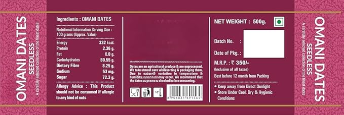 Generic Oman Seedless Khajur/Khaoor | Premium Selection | Fat-Free No Added Sugar | Dates Dry Fruits - 500 gm