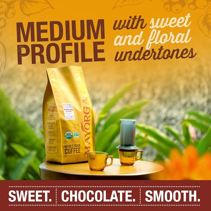 Mayorga Organic Coffee 5lb Mayan Blend - Medium Roast Whole Bean Coffee Specialty Grade 100% Arabica Slow Roasted Chocolate and Floral Flavor with Low Acidity - USDA Organic Non-GMO Kosher