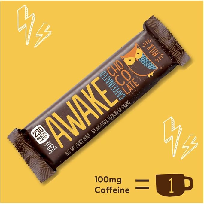Awake Caffeinated Chocolate Energy Bar Milk Chocolate Energy Bar 1 Bar Equals 1 Cup of Coffee 24 Bars (37.2 oz)