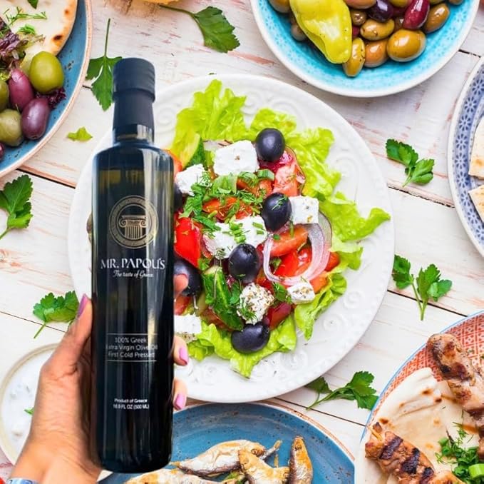 Mr. Papou's Authentic Greek Extra Virgin Olive Oil – High Polyphenols First Cold Pressed Family Owned Single Origin Harvested in Greece – 16.91 Fl Oz (Pack of 1)