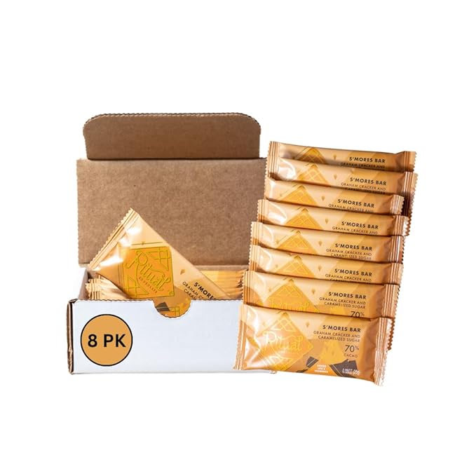 Ritual Chocolate S’mores Mini Bars 8-Pack – 70% Dark Chocolate with Caramelized Sugar &amp Graham Cracker Crumbs – Artisan Bean-to-Bar 25g Each