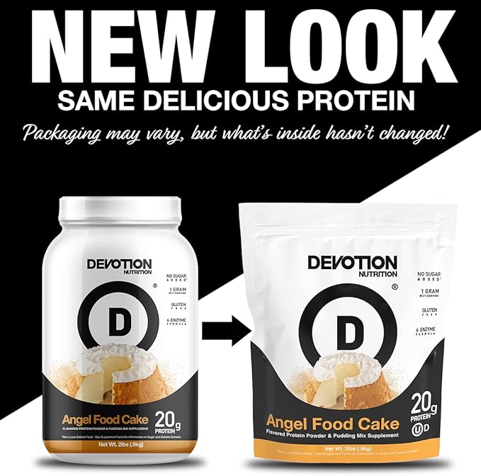 Devotion Nutrition Angel Food Cake Protein Powder for Shakes Baking Pancakes Desserts – 20g Whey Isolate &amp Casein Protein Blend – No Added Sugar Low Carb Gluten-Free Keto-Friendly with MCT –