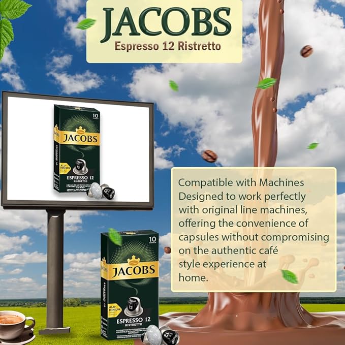 Jacobs Espresso 12 Ristretto 10x10 CAPSULES Coffee Capsules Compatible with (057 USD/1 CAP)