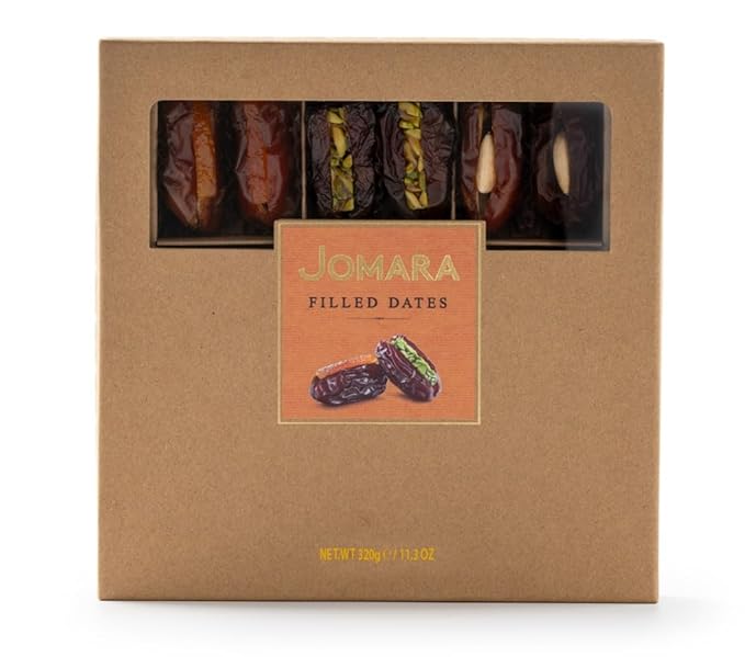 Jomara Filled Dates Assorted Gifting KraftBox M 11.3 oz / 320g | 3 Flavors: Pistachio Roasted Almond Orange Peel