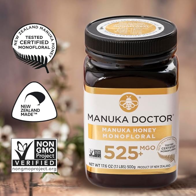 Manuka Doctor - MGO 525+ Manuka Honey Monofloral 100% Pure New Zealand Honey. Certified. Guaranteed. Raw. Non-GMO (17.6 oz)