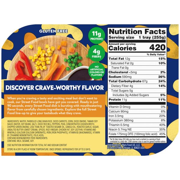 BEN'S ORIGINAL Street Food Fried Rice with Vegetables Prepared Entrée Microwavable Heat-&amp-Eat Bowl in 90 Seconds 9 oz (Pack of 6)