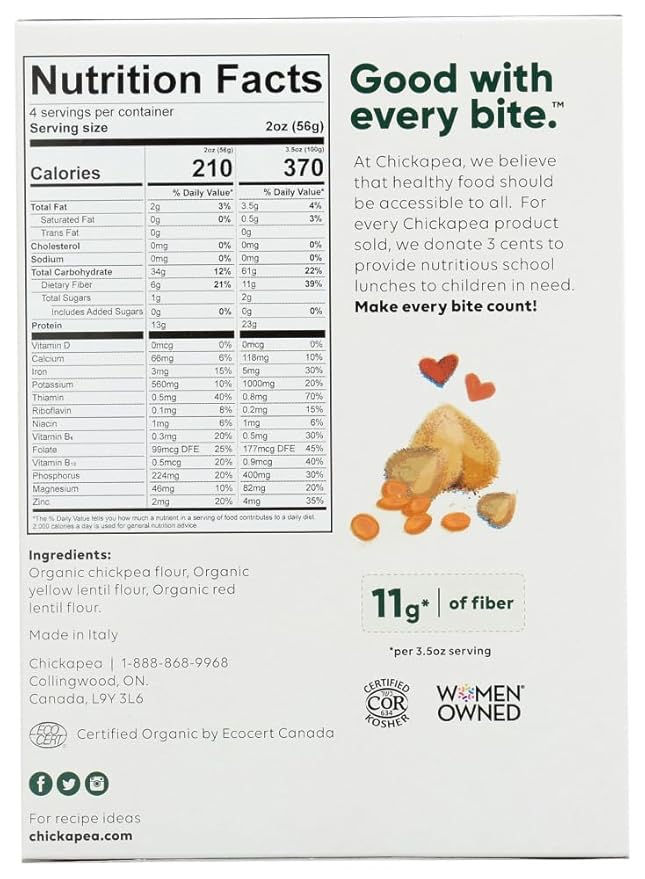 Chickapea Organic Chickpea and Red Lentil Pasta Spirals - Gluten-Free Vegan Protein Packed Rotini - 8 oz Each (Pack of 6)