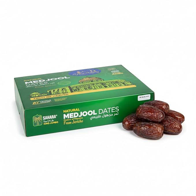 Sahara Gold Authentic Medjool Dates from Palestine - Plump Whole Gluten-Free - Naturally Sweet Non-Pitted Dates Medjool - Soft Chewy High Fiber Fruit For Ramadan 4.4 lb (2kg)