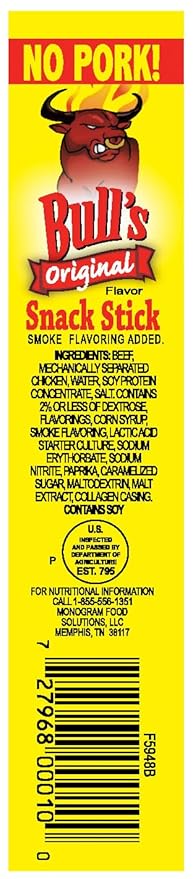Bull's Original 0.25oz Snack Sticks – 100 Count Box (Made with beef and chicken – no pork)