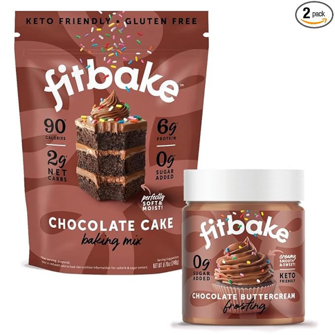 FitBake Chocolate Cake Baking Mix and Chocolate Frosting Bundle | 0g to 2g Net Carbs Per Serving | Keto Friendly Low Carb Food | Naturally Sweetened Keto Snacks | Gluten Free Desserts | No Added Sugar