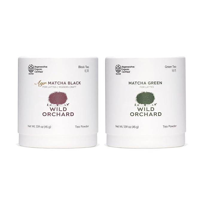 Wild Orchard Jeju Black Matcha and Matcha Green 2-Pack - 100% Regenerative Organic Certified - Premium Grade Black Matcha Tea Powder &amp Matcha Green Tea Powder Cultivated on Jeju Island in South Ko