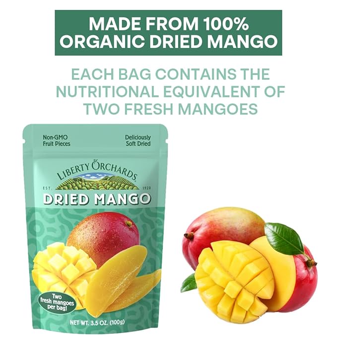 Liberty Orchard Organic Dried Mango - Naturally Sweet Fruit Snacks for Healthy Digestion &amp Busy Lifestyles - Sof Dried Two Fresh Mangos - Healthy Snack Ideal for Recipes &amp On-the-Go Energy - 5