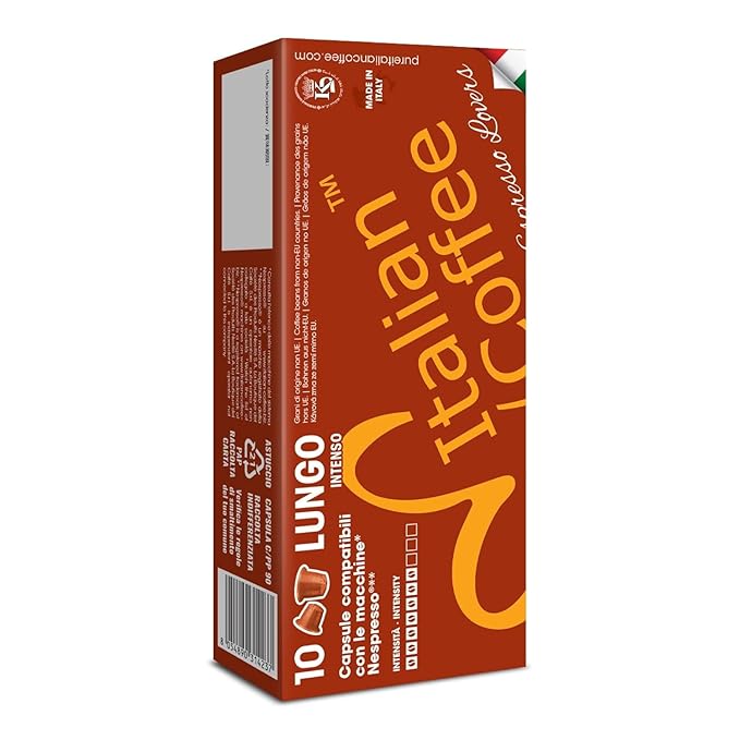 Italian Coffee for Espresso Lovers capsules compatible with Nespresso Original Line machines Regular pods (100 Count (Pack of 1) Lungo Regular)
