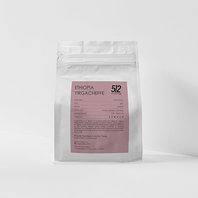 512 Coffee Ethiopia Yirgacheffe Light Roast Whole Bean – Single Origin Specialty Coffee with Tasting Notes of Raspberry Honey &amp Floral – Fresh Roasted for Filter Brewing