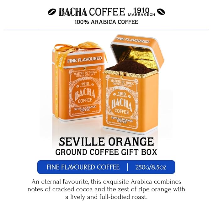 Bacha Coffee | Seville Orange Fine Flavoured Ground Beans Medium Roast 100% Arabica Specialty Coffee 250g Signature Nomad Collection Gift Box