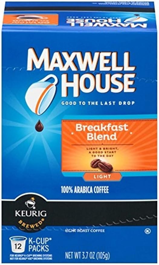 Maxwell House Breakfast Blend Light Roast K-Cup® Coffee Pods (72 ct Pack 6 Boxes of 12 Pods)