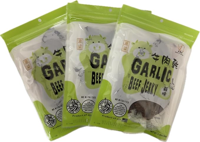 Old Cottage Beef Jerky - Authentic Taiwanese Recipe -Taiwanese Snacks - Dried Jerky Protein Snack | Beef Jerky Asian Snacks 2.82oz Pack of 3 Made in The USA (Pack of 3 Garlic)
