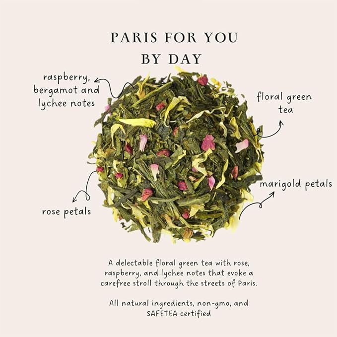 Palais des Thés - Paris For You By Day - Green Tea Rose &amp Raspberry - Premium Loose Leaf Serves 20-25 Cups - 3.5oz Tin
