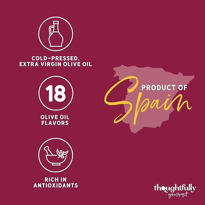 Thoughtfully Gourmet Olive Oil Sampler Gift Set Includes Uniquely Flavored Extra Virgin Cold Pressed Spanish Olive Oil Flavors Include Garlic Chili Chipotle and More Pack of 18
