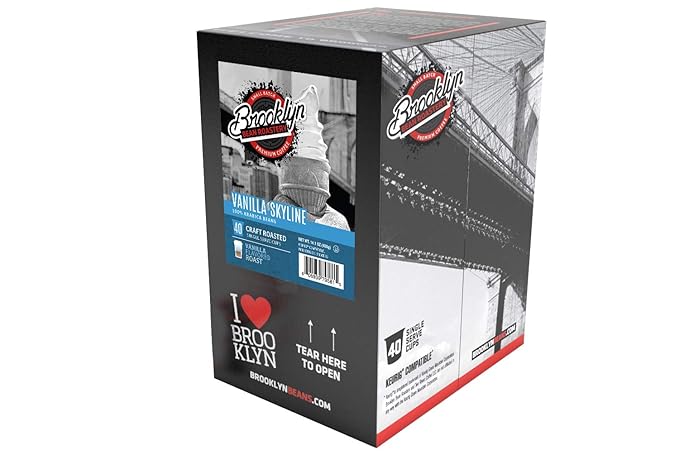 Brooklyn Beans Vanilla Skyline Gourmet Coffee Pods - Compatible with Keurig K Cup Brewers Including 2.0 Machines 40 Count Rich and Creamy Vanilla Flavored