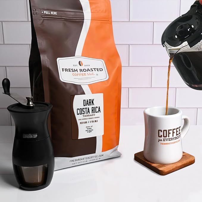 Fresh Roasted Coffee Dark Costa Rican TarrazuMed-Dark Roast Kosher Whole Bean 5 lb