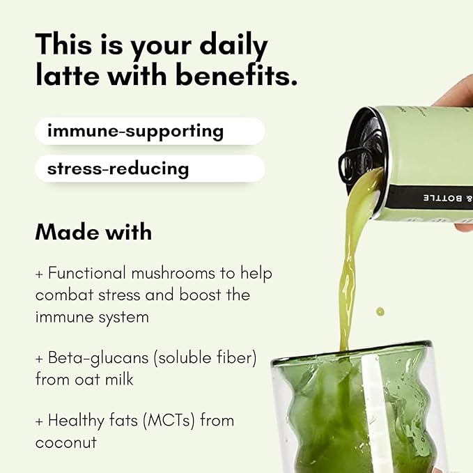 Pop &amp Bottle Classic and Matcha Oat Milk Lattes - Reishi and Maitake Mushrooms Green Tea Cold Brew Coffee Berry MCT Oil Organic Dairy &amp Gluten Free Vegan - 8 Fl Oz (Pack of 12) 6 Eac