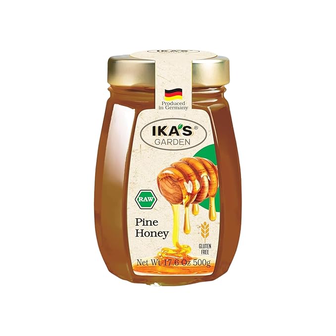 Ika's Garden Raw Pine Honey - 100% Pure Unfiltered Gluten-Free – Product of Germany 17.6 oz (500g) Jar [Pack of 12]