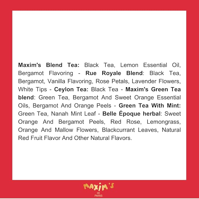 Maxim's de Paris - 30 Assorted Tea Bags Collection 57g Gift Box