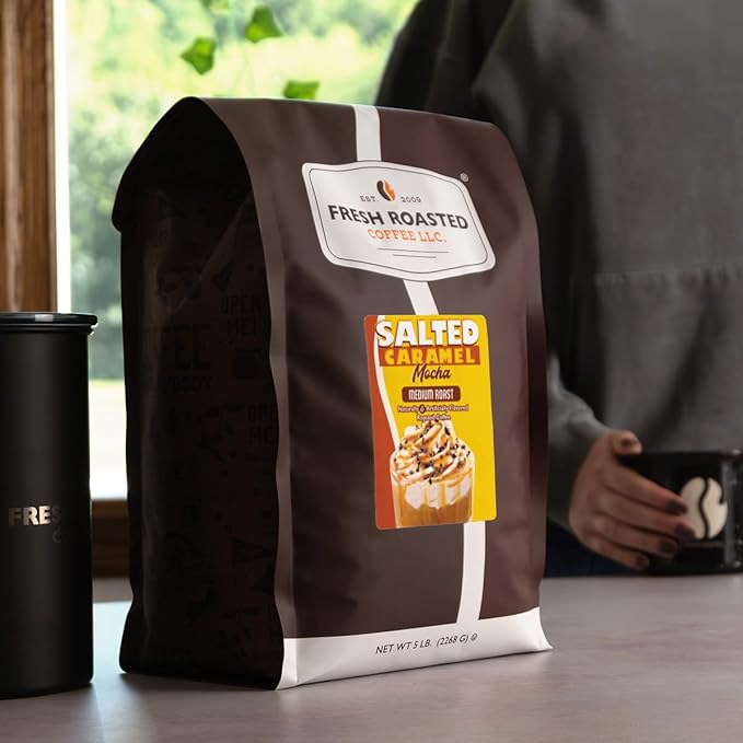 Fresh Roasted Coffee Salted Caramel Mocha Flavored Coffee5 lb Medium Roast Kosher Ground
