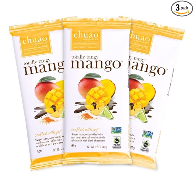 Chuao Chocolatier Totally Tangy Mango Chocolate Bars | Gourmet Artisan European No Preservatives | For Gift Baskets Christmas Gifts for Women Men Birthday Care Package | 3 Pack