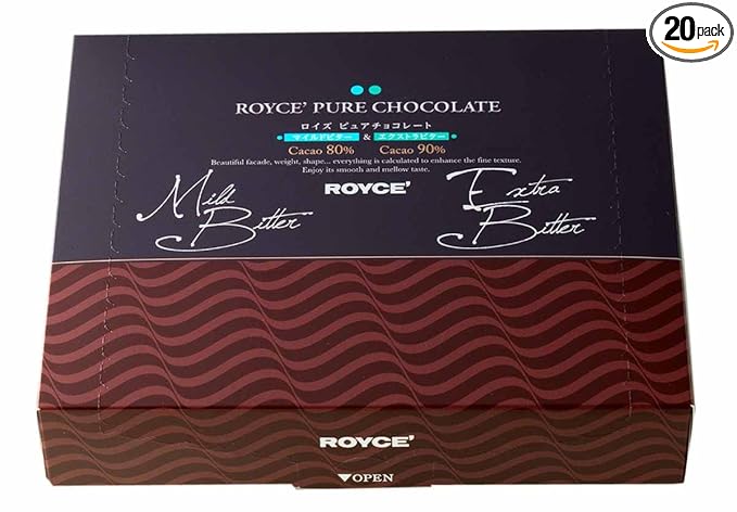 ROYCE' Pure Chocolate Mild Bitter &amp Extra Bitter - Assortment of Dark and Bitter Chocolates | Ideal for Baking and Desserts | Japanese Chocolate from Hokkaido (40 Pieces of Chocolate)