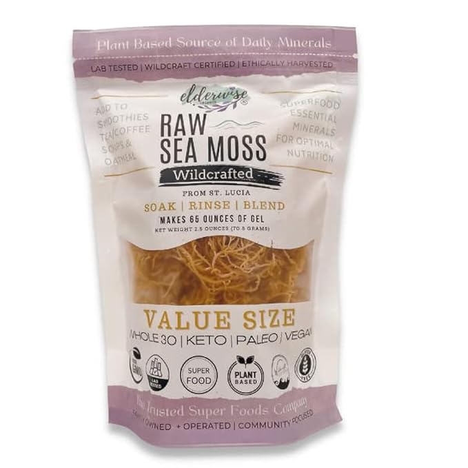 Sea Moss | WILDCRAFTED | 2.5 oz that makes 64 oz of gel | Raw + Non GMO | Sundried | MINERAL RICH | Saint Lucia Sea Moss | GOLDEN