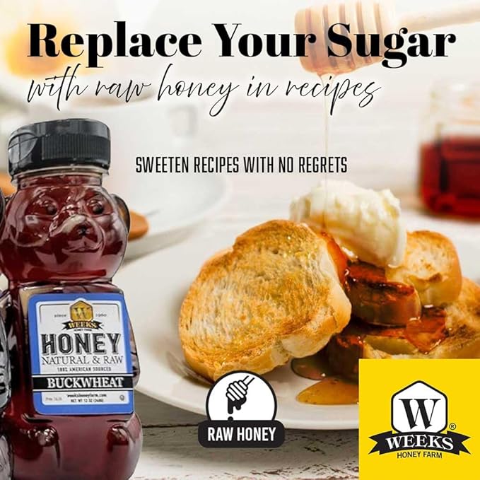Pure Raw Unfiltered Buckwheat Honey 12 oz (6 Pack) - Premium Dark American Buckwheat Honey by Weeks Honey Farm | Bold Molasses Flavor