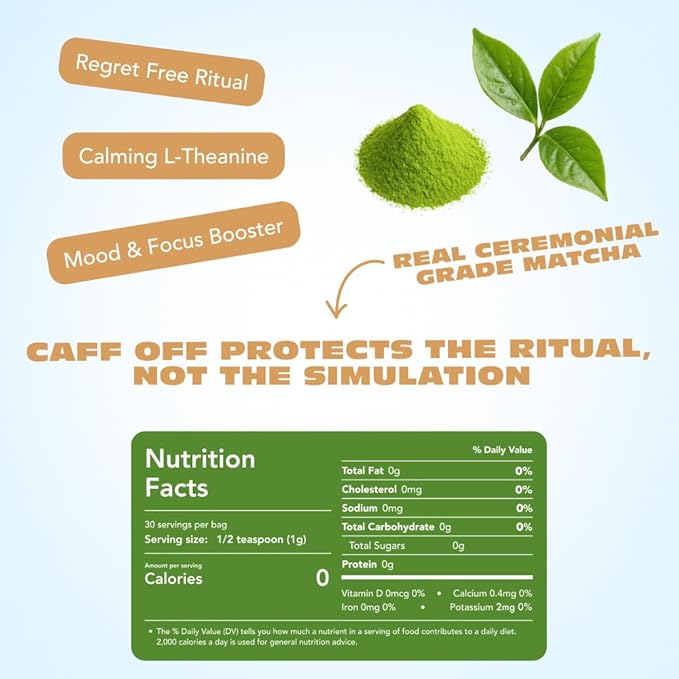 Caff Off Decaf Chai Matcha Green Tea Powder From Japan – 1.06 oz / 30 g – With Real Ground Chai Adaptogen - Ceremonial Grade &amp Sugar-Free – No Fillers or Milk Powders – Naturally Decaffeinated Wit