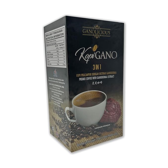 HAGEN Generic Gano Excel Gano Cafe Ganolicious KopiGano 3 in 1 Instant Premix Coffee 15 sachets x 21g (3 Boxes)